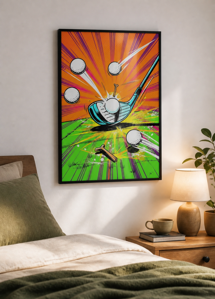 Pop Art Golf Club Swing Comic Book Style Wall Art Poster