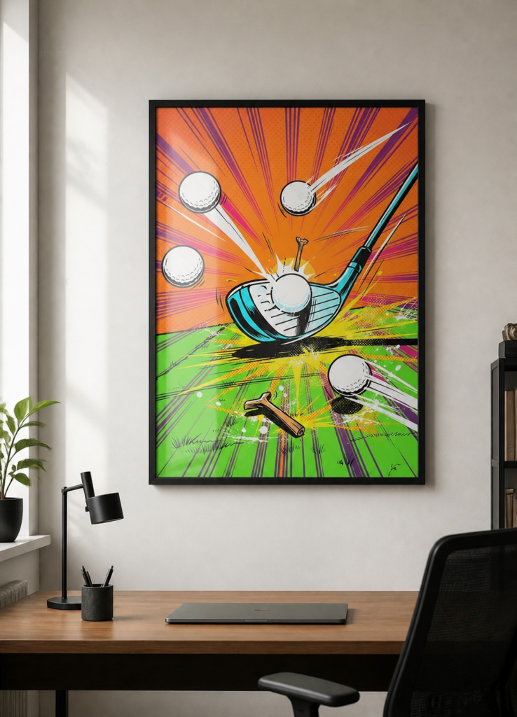 Pop Art Golf Club Swing Comic Book Style Wall Art Poster