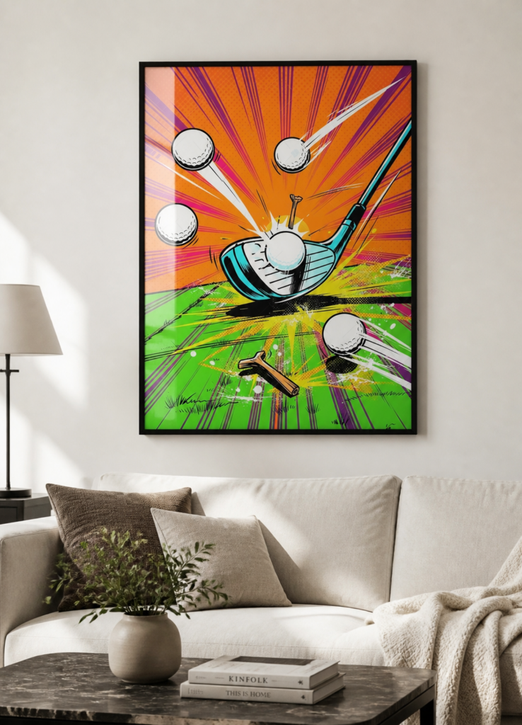 Pop Art Golf Club Swing Comic Book Style Wall Art Poster