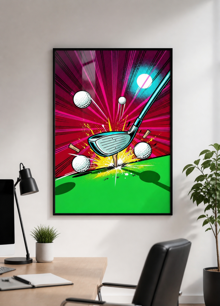 Pop Art Golf Swing Comic Book Style Wall Art Poster