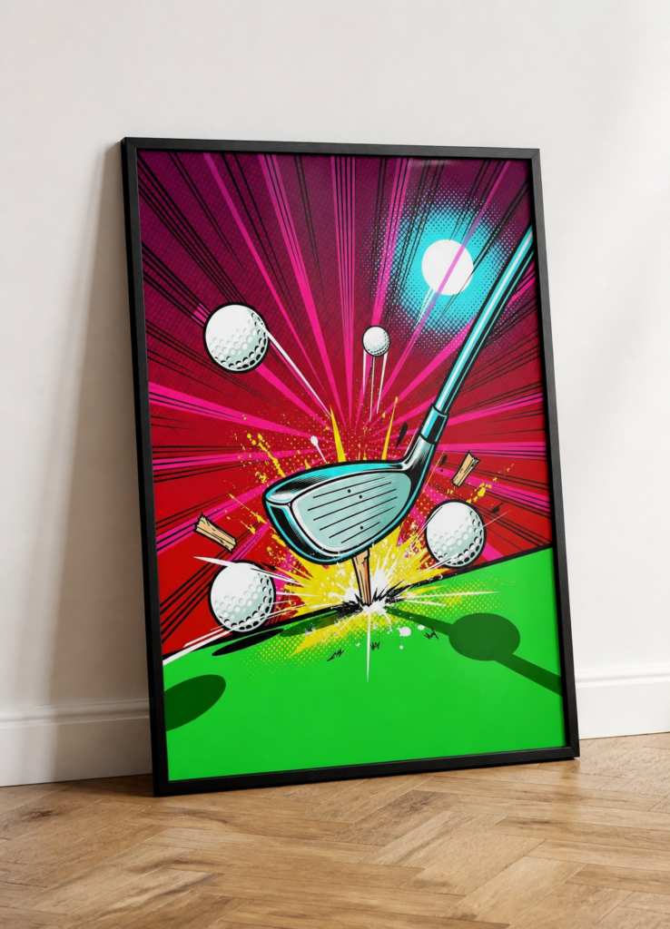 Pop Art Golf Swing Comic Book Style Wall Art Poster