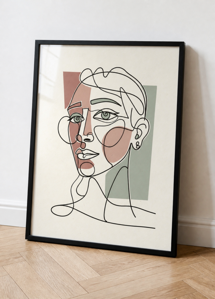 Abstract One Line Face Drawing Wall Art Print - Modern Minimalist Portrait Poster