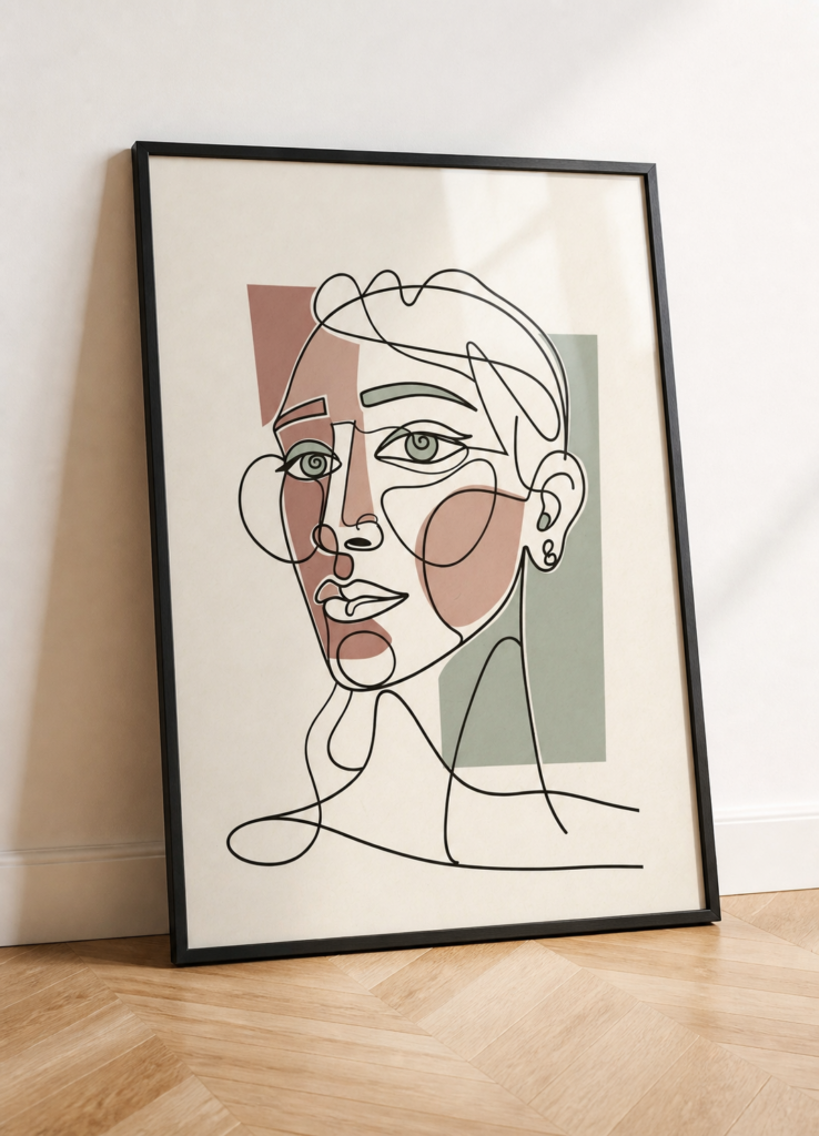 Abstract One Line Face Drawing Wall Art Print - Modern Minimalist Portrait Poster