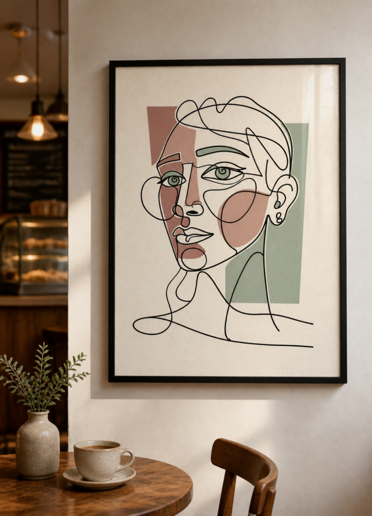 Abstract One Line Face Drawing Wall Art Print - Modern Minimalist Portrait Poster