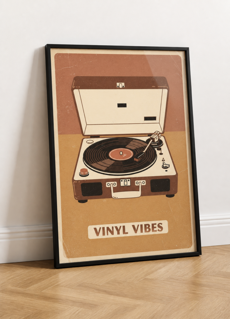 Vinyl Vibes Retro Record Player Poster - Vintage Music Wall Art Print