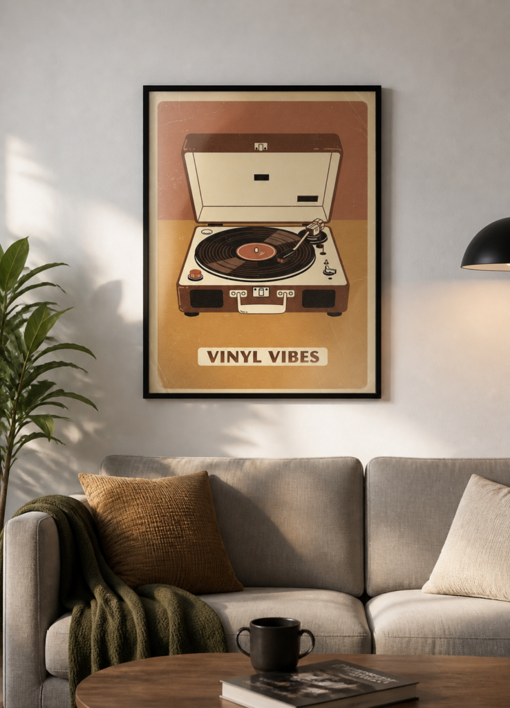 Vinyl Vibes Retro Record Player Poster - Vintage Music Wall Art Print