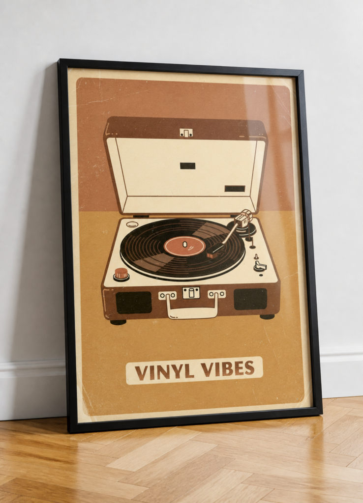 Vinyl Vibes Retro Record Player Poster - Vintage Music Wall Art Print