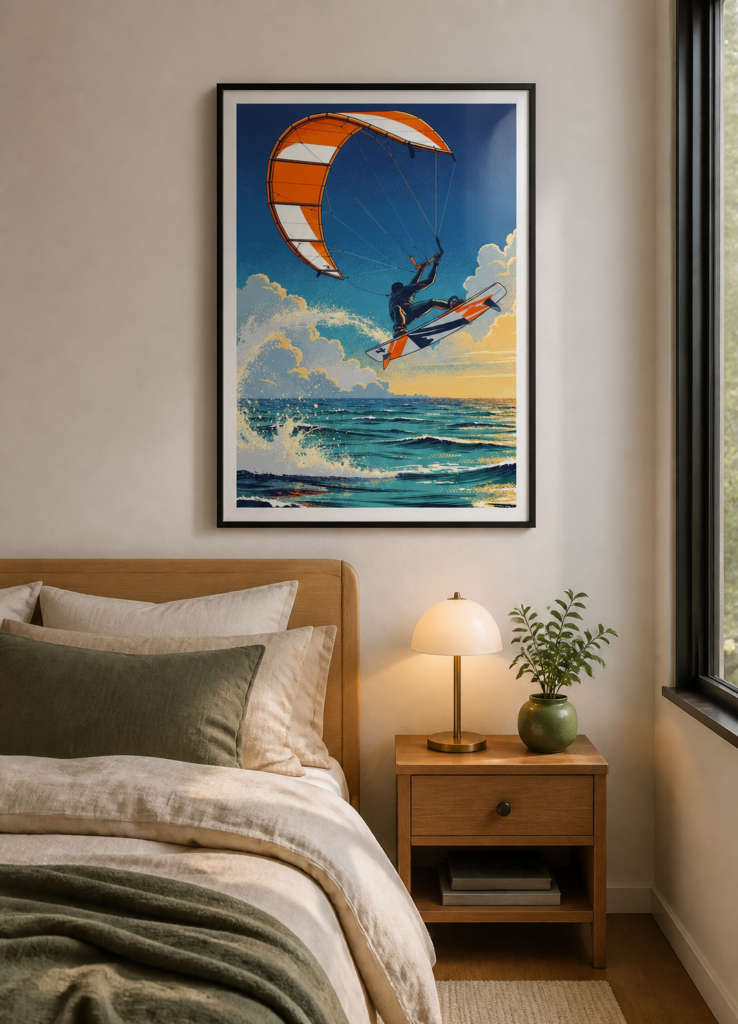Kitesurfing Retro Illustration Wall Art Poster - Ocean Sports Print