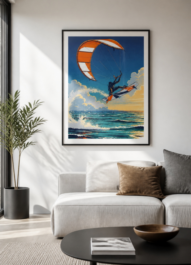 Kitesurfing Retro Illustration Wall Art Poster - Ocean Sports Print