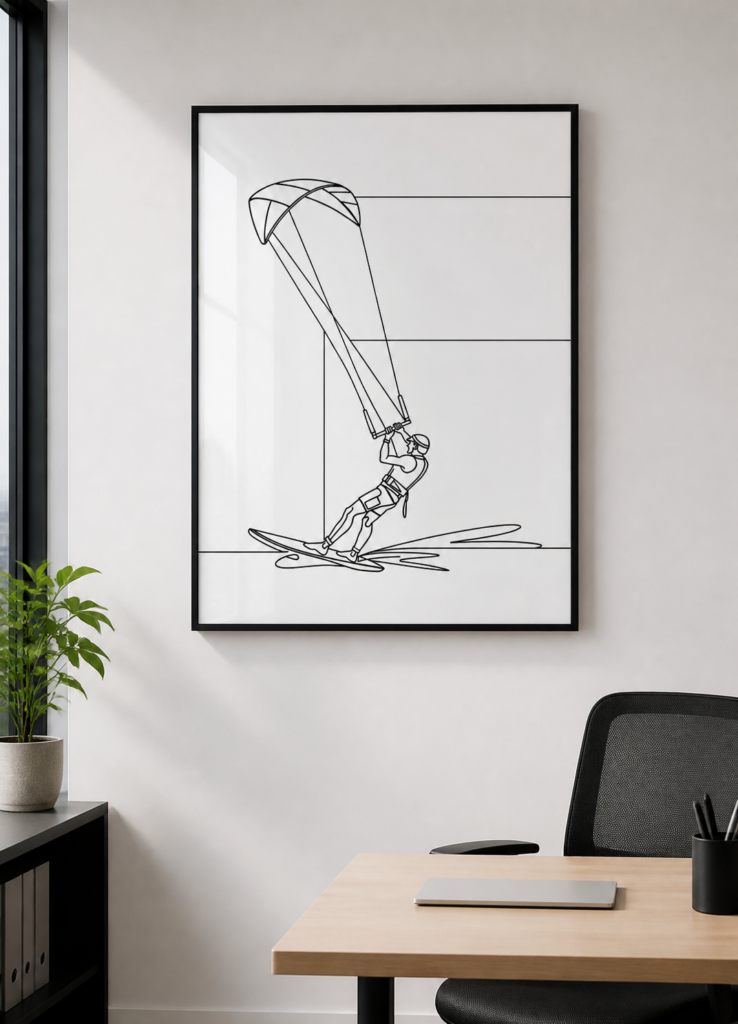 Kitesurfing Line Art Minimalist Sports Wall Art Print