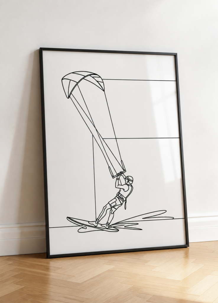 Kitesurfing Line Art Minimalist Sports Wall Art Print