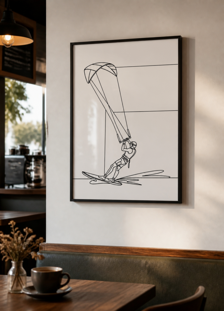 Kitesurfing Line Art Minimalist Sports Wall Art Print