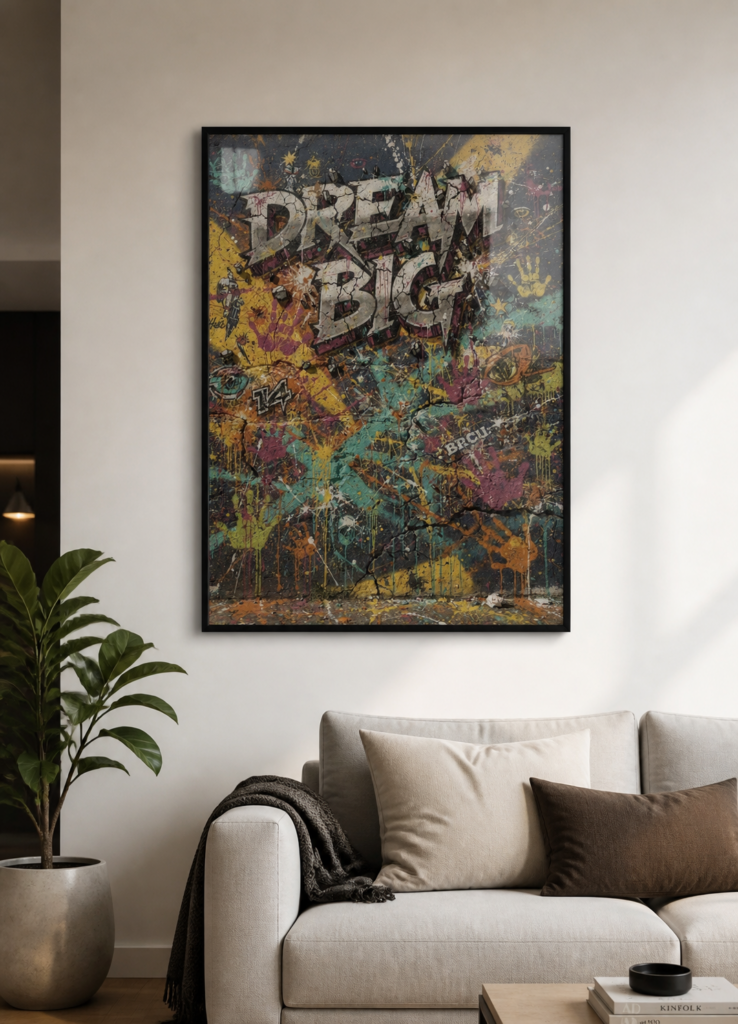 Dream Big Graffiti Street Art Wall Poster – Urban Motivational Wall Art Print