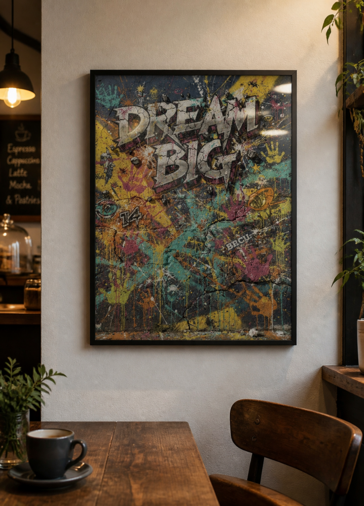 Dream Big Graffiti Street Art Wall Poster – Urban Motivational Wall Art Print