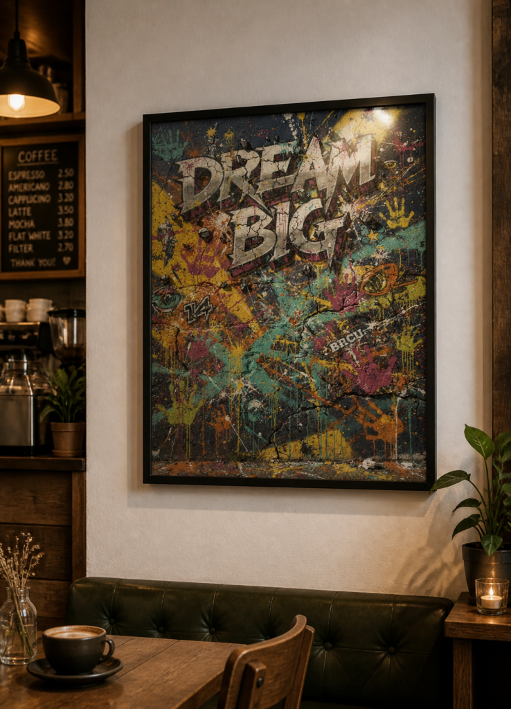 Dream Big Graffiti Street Art Wall Poster – Urban Motivational Wall Art Print