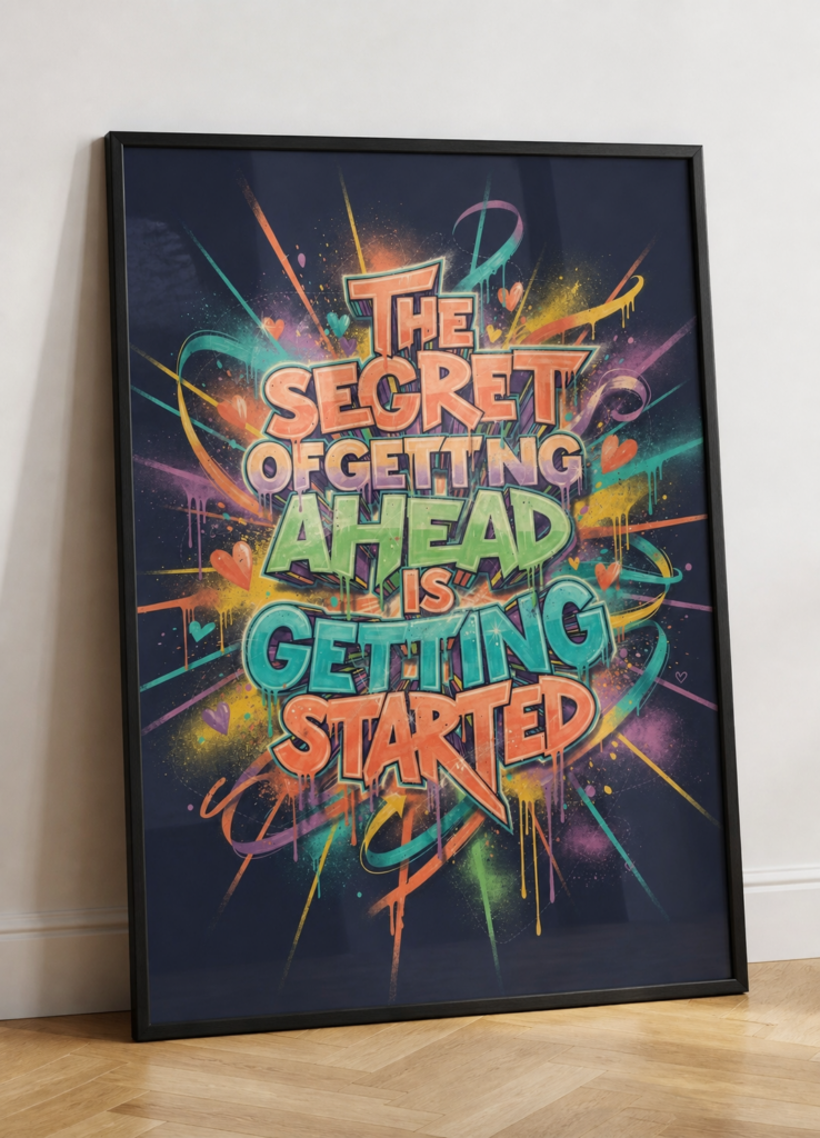 The Secret of Getting Ahead Is Getting Started Motivational Graffiti Wall Art Poster