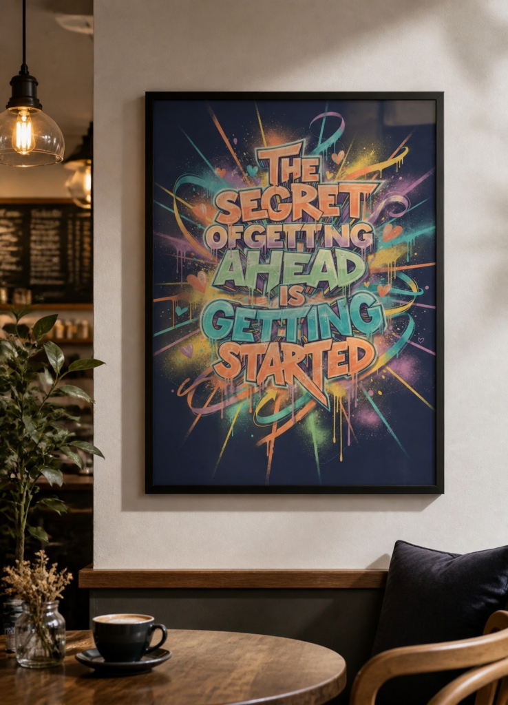 The Secret of Getting Ahead Is Getting Started Motivational Graffiti Wall Art Poster