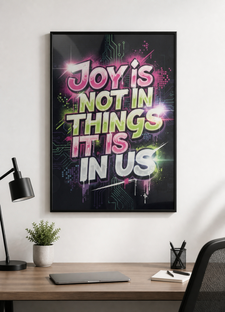 Joy Is Not In Things It Is In Us Motivational Typography Wall Art Poster