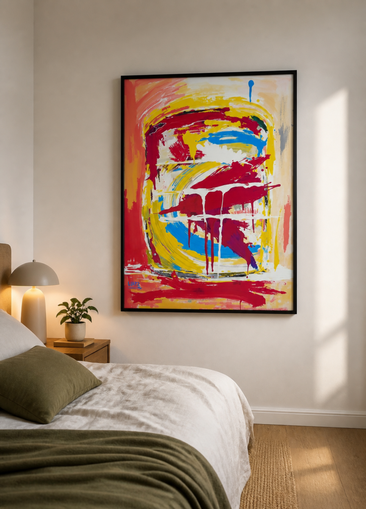 Abstract Expressionist Primary Colors Wall Art Print - Bold Red Yellow Blue Painting