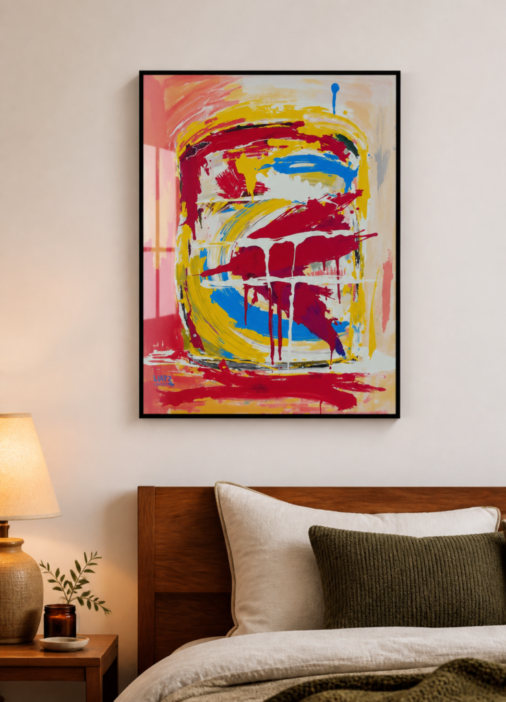 Abstract Expressionist Primary Colors Wall Art Print - Bold Red Yellow Blue Painting