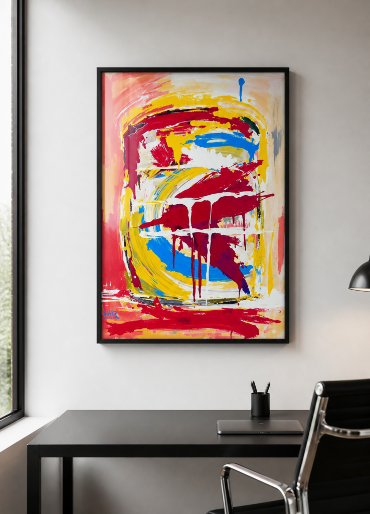 Abstract Expressionist Primary Colors Wall Art Print - Bold Red Yellow Blue Painting