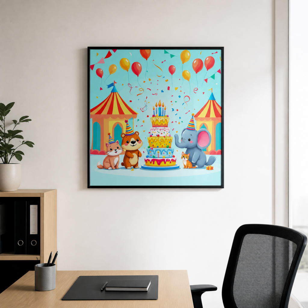 Cute Animal Birthday Party Cartoon Wall Art Poster for Kids Room