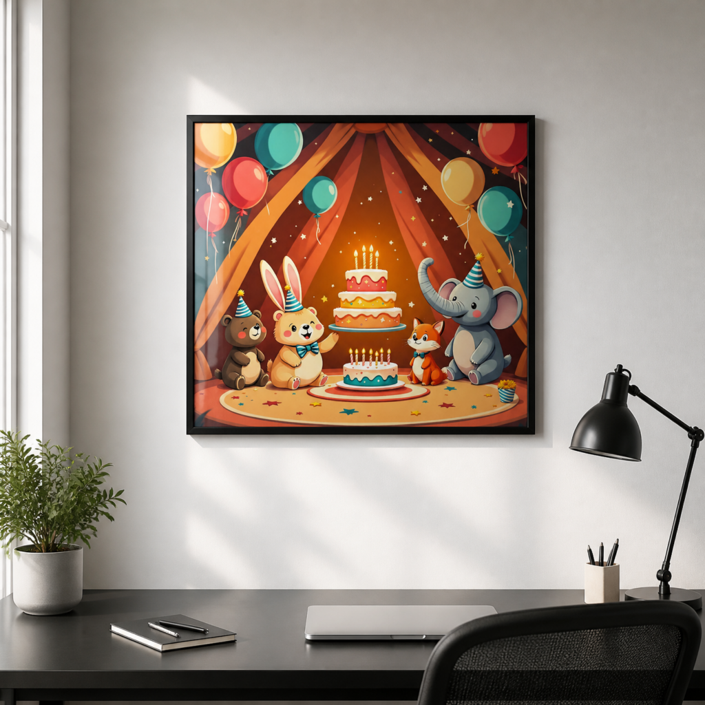 Cute Animal Birthday Party Circus Tent Wall Art Print - Kids Room Decor