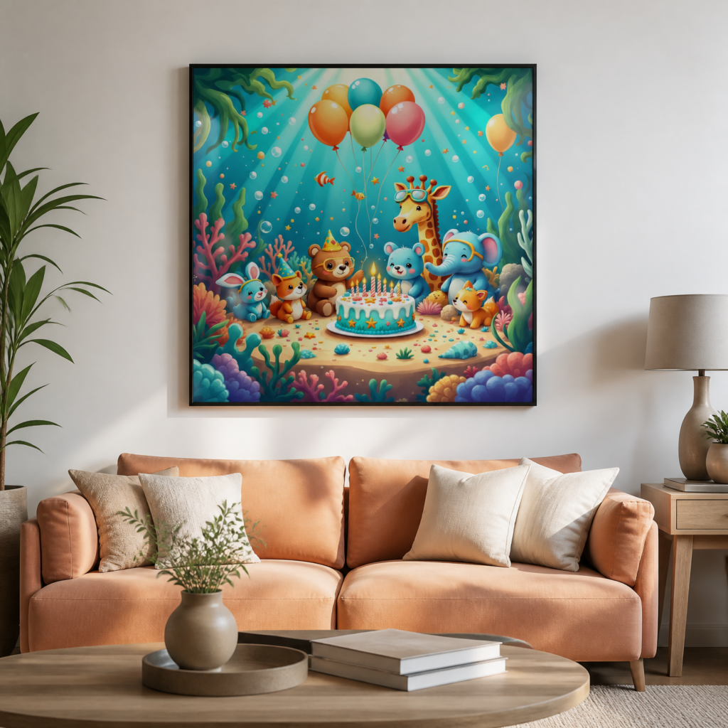 Underwater Birthday Party Animals Wall Art Print - Cute Nursery Decor for Kids Room