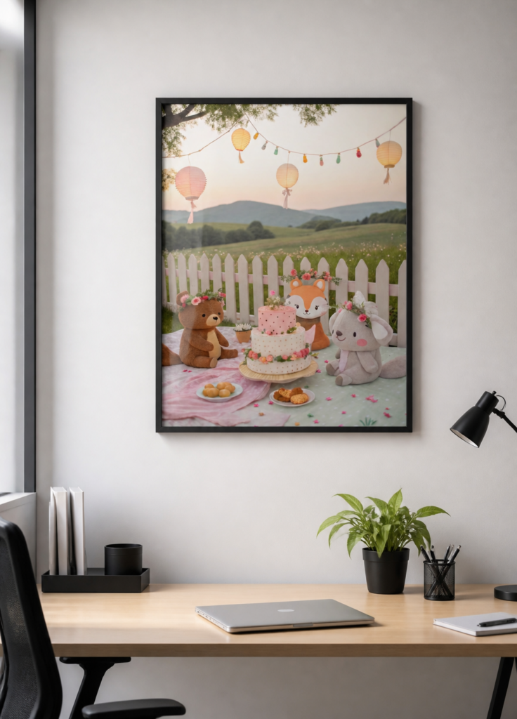 Woodland Animals Garden Party Nursery Wall Art Print - Whimsical Kids Room Decor
