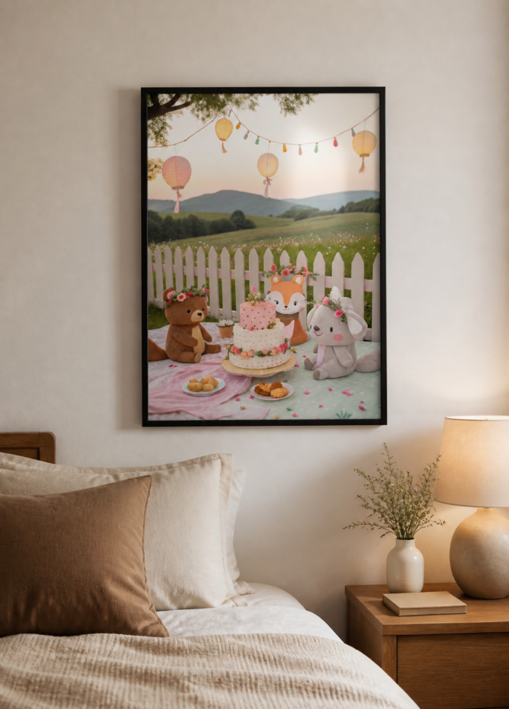 Woodland Animals Garden Party Nursery Wall Art Print - Whimsical Kids Room Decor