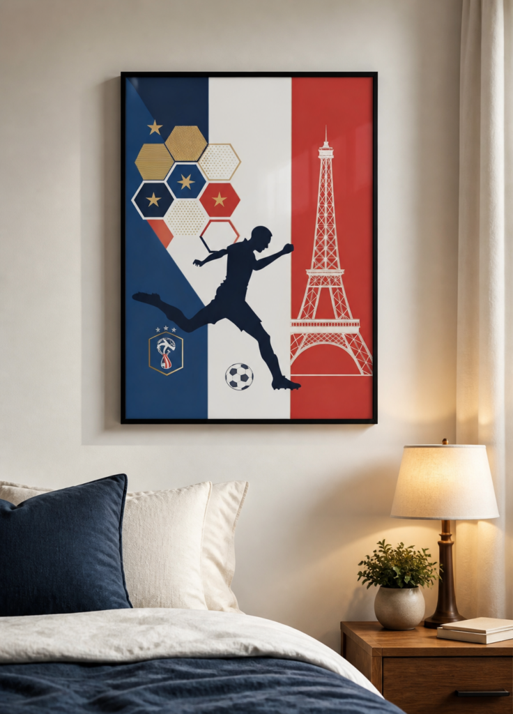 French Football Tricolore Poster - France Soccer Eiffel Tower Wall Art