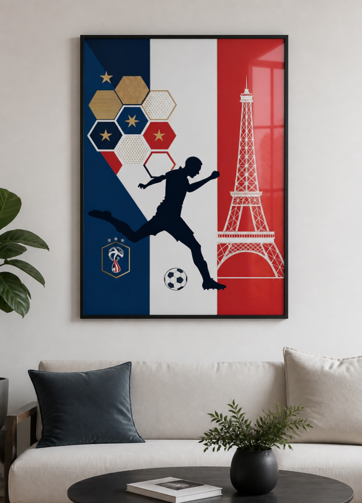 French Football Tricolore Poster - France Soccer Eiffel Tower Wall Art