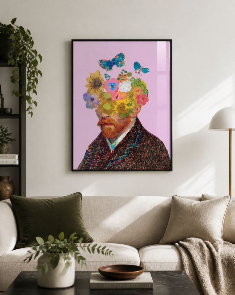 Van Gogh Floral Self-Portrait Collage Wall Art Poster – Surreal Flower Head Print