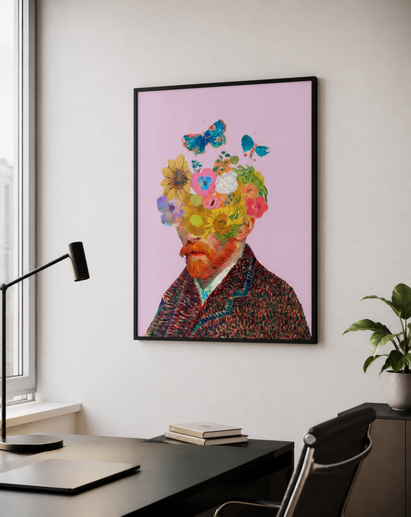 Van Gogh Floral Self-Portrait Collage Wall Art Poster – Surreal Flower Head Print