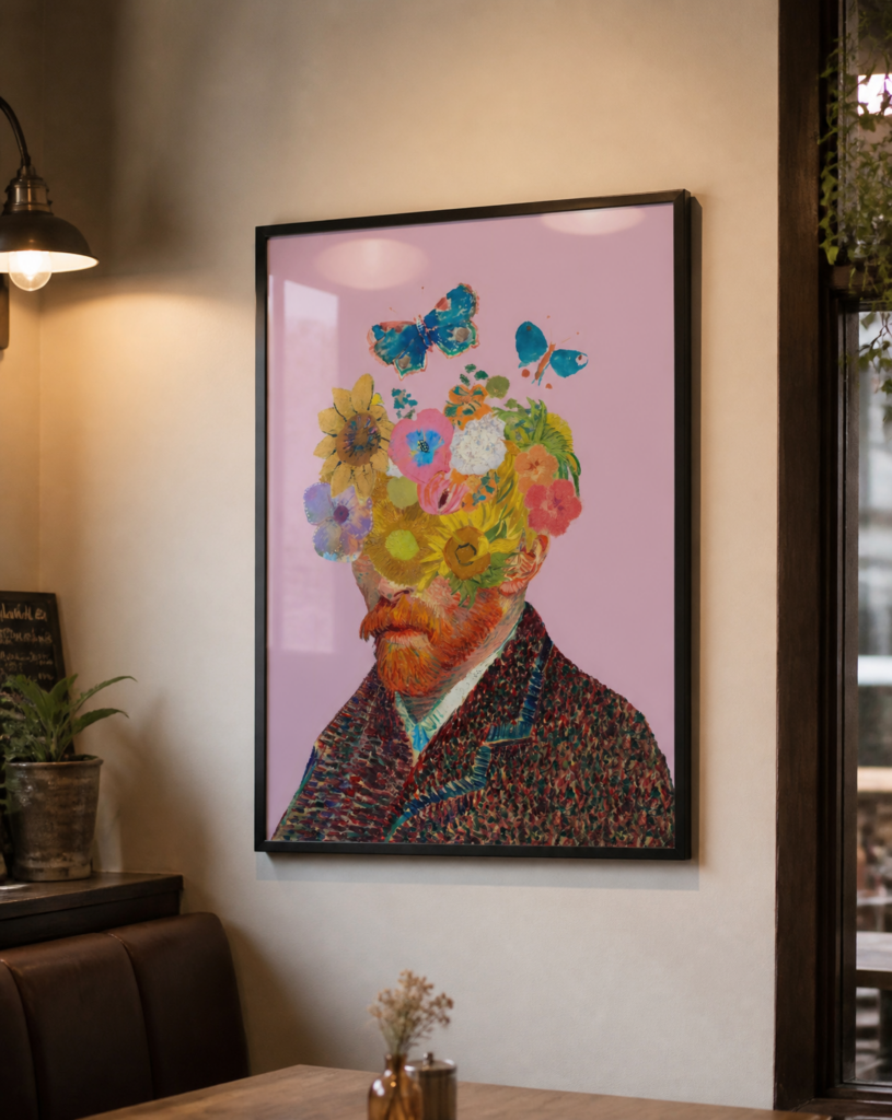 Van Gogh Floral Self-Portrait Collage Wall Art Poster – Surreal Flower Head Print