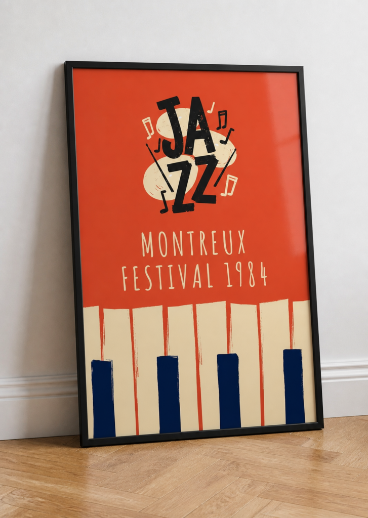 Montreux Jazz Festival 1984 Vintage Poster | Retro Music Wall Art | Piano Keys Print