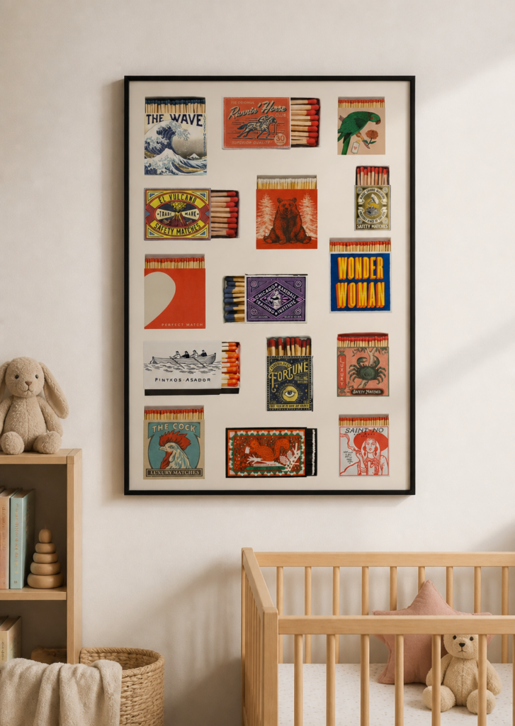 Vintage Matchbox Collection Art Print - Retro Typography Wall Poster