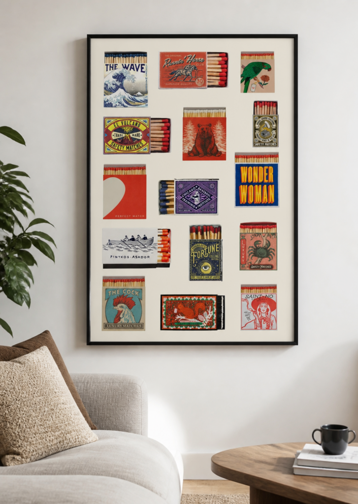 Vintage Matchbox Collection Art Print - Retro Typography Wall Poster