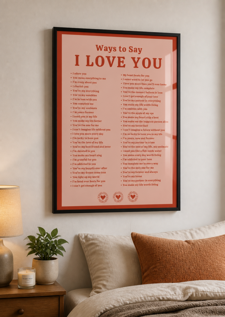 Ways to Say I Love You Typography Wall Art Poster - Romantic Quote Print