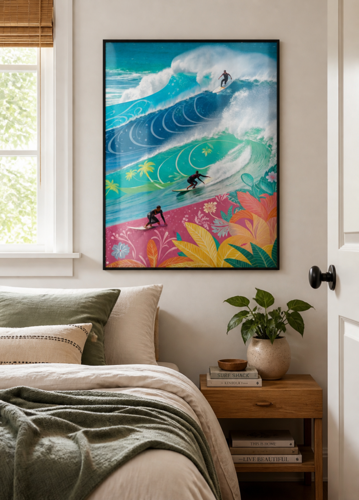 Tropical Surf Wave Poster | Colorful Hawaiian Surfer Wall Art | Ocean Beach Print