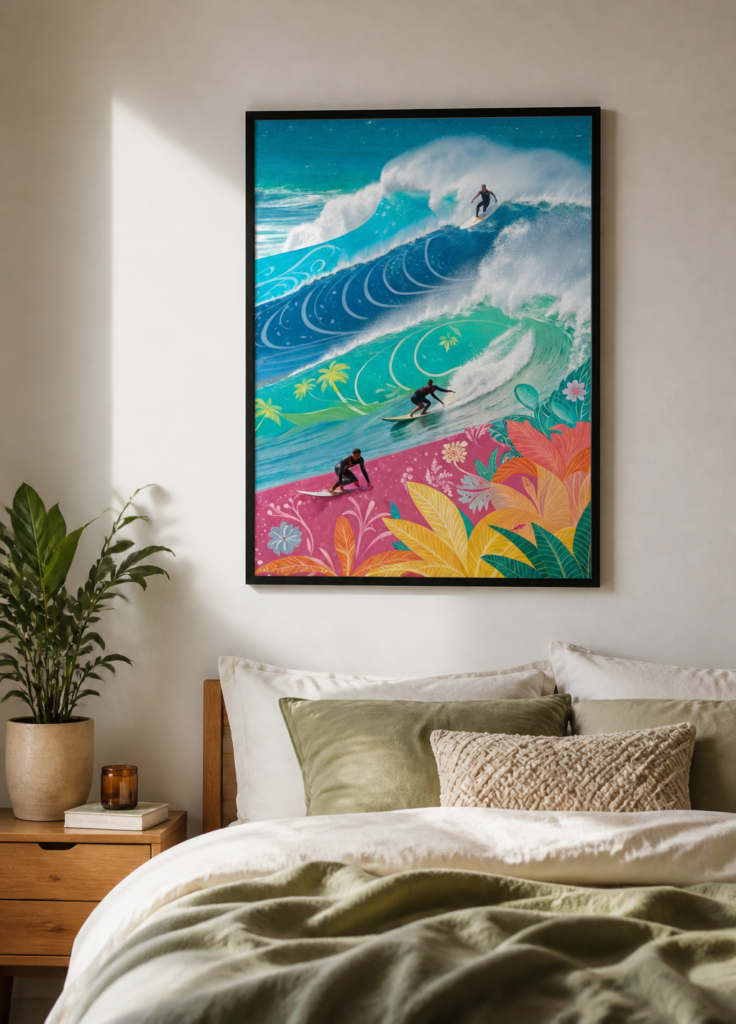 Tropical Surf Wave Poster | Colorful Hawaiian Surfer Wall Art | Ocean Beach Print