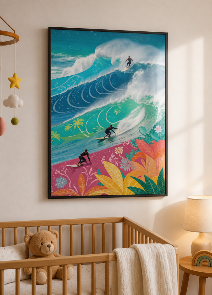 Tropical Surf Wave Poster | Colorful Hawaiian Surfer Wall Art | Ocean Beach Print