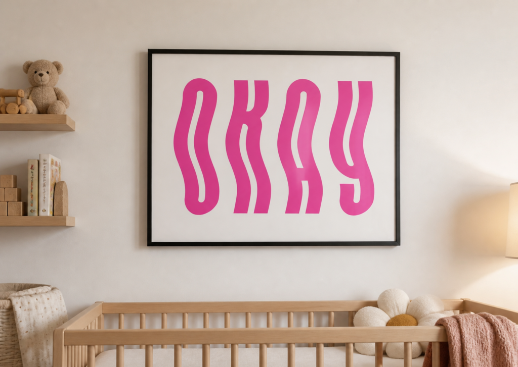 OKAY Pink Retro Wave Typography Poster | Bold Motivational Wall Art Print 50x70cm