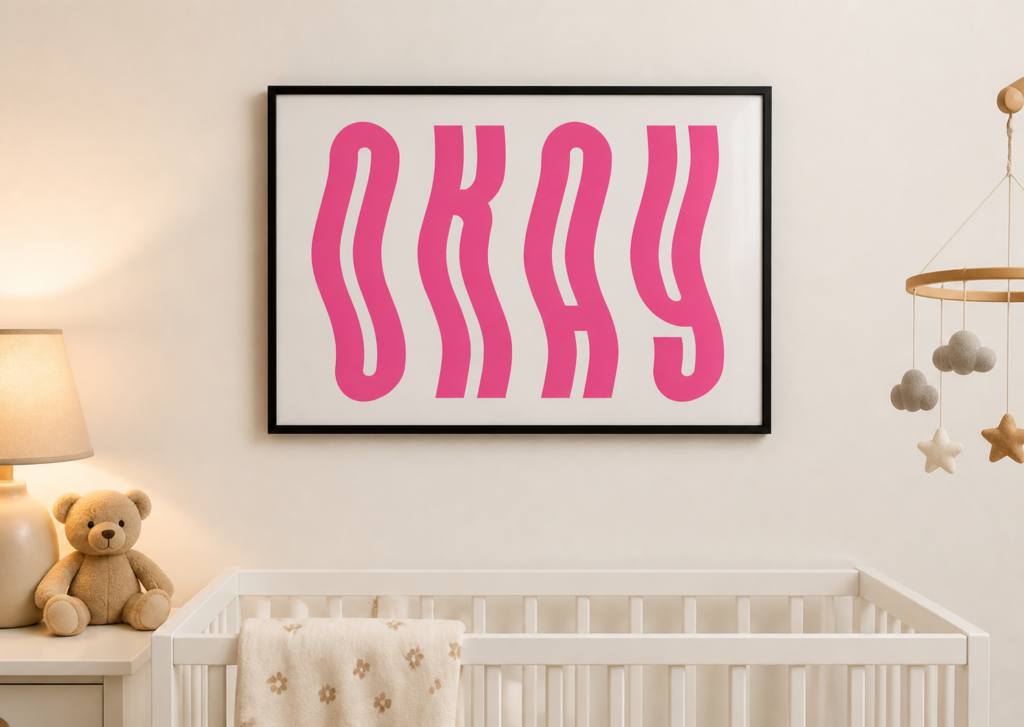 OKAY Pink Retro Wave Typography Poster | Bold Motivational Wall Art Print 50x70cm