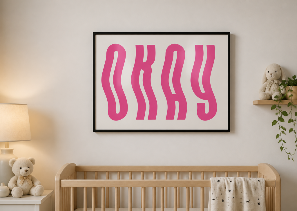 OKAY Pink Retro Wave Typography Poster | Bold Motivational Wall Art Print 50x70cm