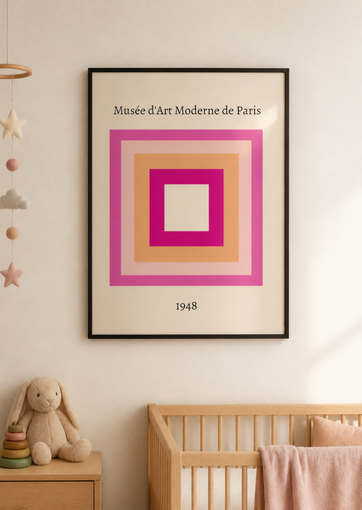 Musée d'Art Moderne de Paris 1948 – Geometric Concentric Squares Abstract Art Print | Pink Magenta Wall Poster 50x70cm