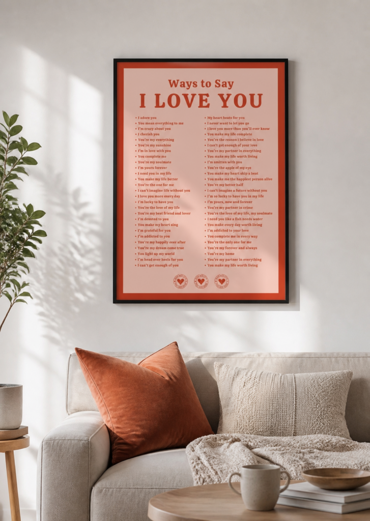 Ways to Say I Love You Typography Wall Art Poster - Romantic Quote Print