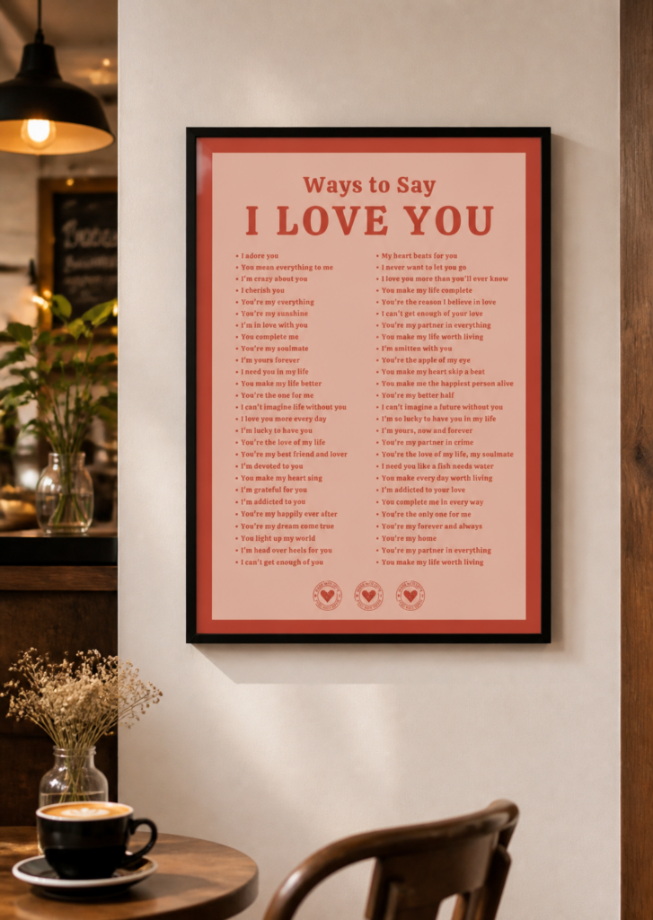 Ways to Say I Love You Typography Wall Art Poster - Romantic Quote Print