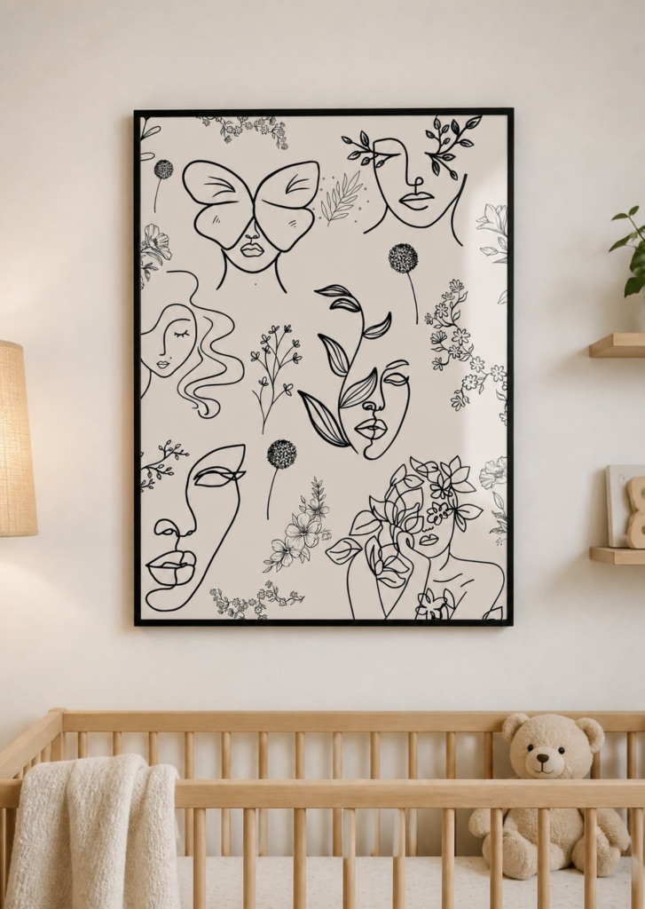 Minimalist Line Art Women Faces Botanical Poster | Abstract Female Portrait Wall Art | Boho Floral Print